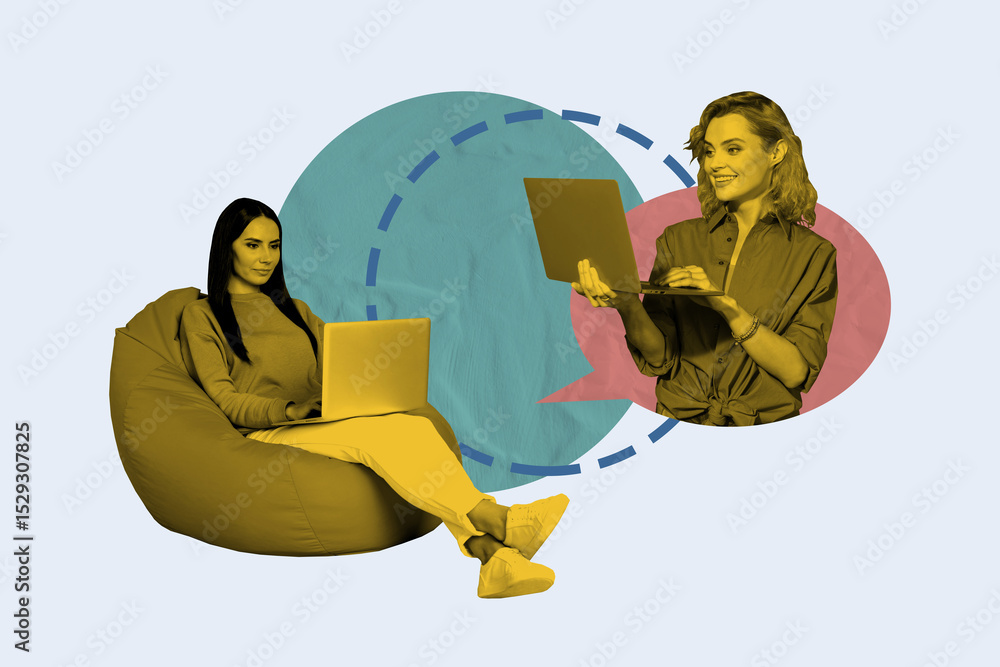Poster trend artwork sketch design collage of chatting speech bubble texting email message textbox dialog c