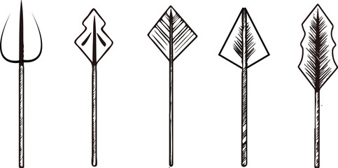 Five various spearhead shapes vector illustrations isolated on white background concept for print web design banner poster sticker card and textile design