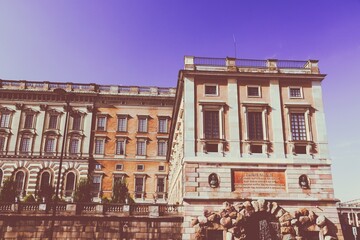 Stockholm Royal Palace in Sweden. Retro filtered color style.