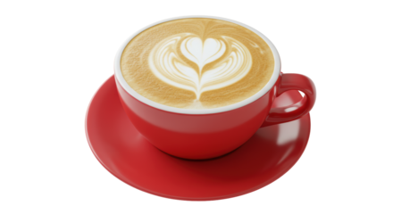 Isolated Latte with Heart Art in Red Cup