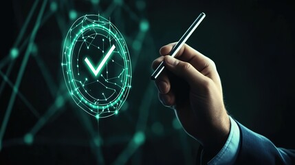 A hand in a suit digitally marks a checkmark