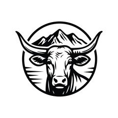 Cow Vector Illustration with mountain in the Background – Farm Animal Graphic for Agriculture, Dairy, and Livestock Design Concepts

