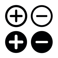 Plus and Minus Icons, Positive and Negative Sign Symbols–Add and Subtract Thin Line Vector Set. Commonly used for add/subtract functions, math, UI elements, pros and cons, and validation states.