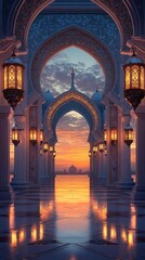Tunnel Road Inside a Mosque – Islamic Architecture Interior View