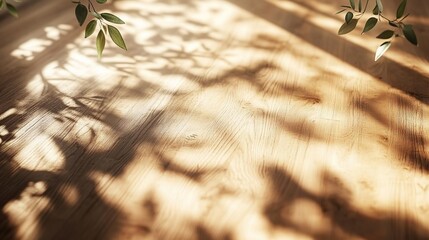 Tree Shadow on Wooden Floor with Sunlight from Window