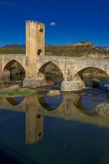 Frías Medieval Bridge, 13th Century Gothic Style, Ebro River, Frías Medieval Town, Historic Artistic Grouping, Las Merindades, Burgos, Castilla y León, Spain, Europe