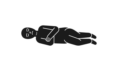 Man sleeping on right side icon vector in black color with white background. Side sleeping icon.