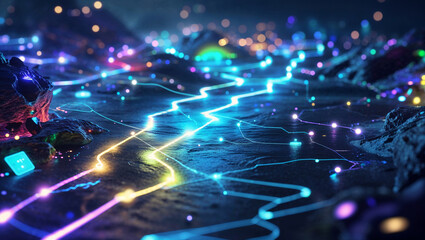 Futuristic abstract illustration depicting digital data flow and connected network structures