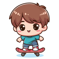 Cute boy cartoon vector playing skateboard