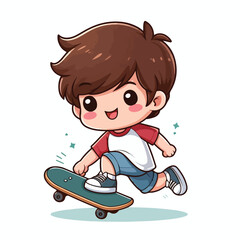 Cute boy cartoon vector playing skateboard