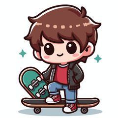 Cute boy cartoon vector playing skateboard