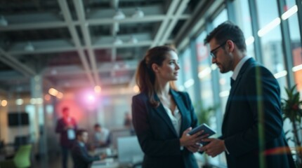 Modern office interior blurred background business people working space team