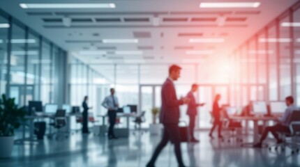 Modern office interior blurred background business people working space team