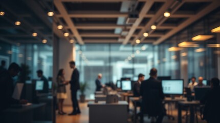Modern office interior blurred background business people working space team