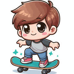 Cute boy cartoon vector playing skateboard