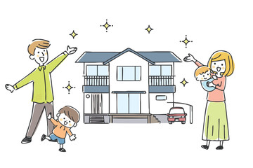 マイホームと家族のイラスト
