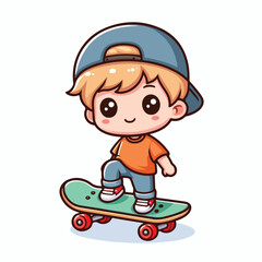 Cute boy cartoon vector playing skateboard