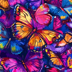 Vector seamless background of butterflies. Chaotic butterfly