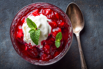 german red berry pudding top view