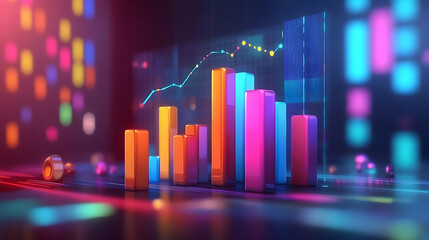 Neon Colorful 3D Bar Chart Graph Data Visualization