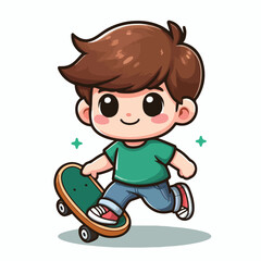 Cute boy cartoon vector playing skateboard