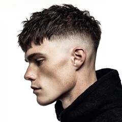 Obraz premium Men's haircut style guide: trendy textured crop with fade for a modern and stylish look today