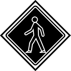 Pedestrian crossing sign graphic in a simple black and white illustration perfect for road safety and transportation education