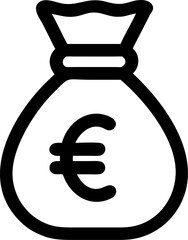 Simple black icon illustration of a money bag symbolizing savings wealth and euro currency european finance