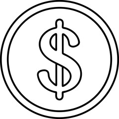 Simple black and white dollar sign icon on a coin shape symbolizing money, finance, and business concepts.