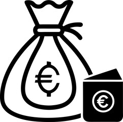 Vector illustration depicting a money bag and a wallet both containing the euro currency symbol representing savings and finance