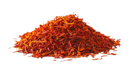 Fototapeta premium Organic saffron powder as aromatic spice with rich color and fine texture isolated on white background