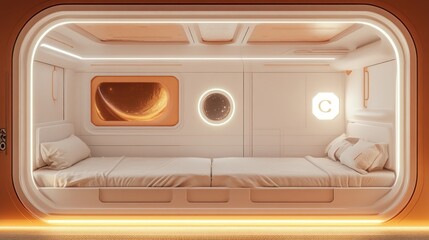 Futuristic, orange-toned pod bunk