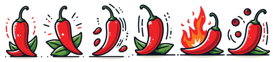 Red chili pepper vector set