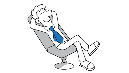 Man Sitting Relaxed on Office Chair with Blue Necktie