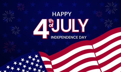 Happy 4th of July USA Independence Day Background with American Flag and Fireworks Vector Illustration. Perfect for banners, posters, social media, and holiday greetings.