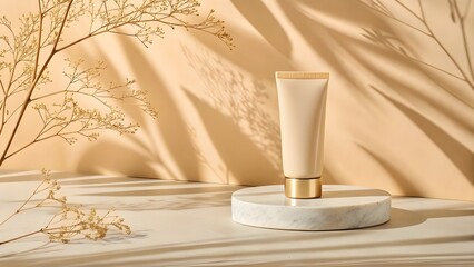 Glossy Cream Studio Background with Golden Hour Light