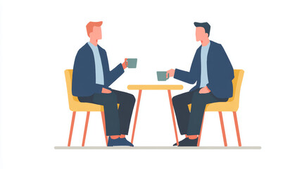 Two businessmen are sitting on chairs and chatting enthusiastically, symbolizing competition and cooperation in business
