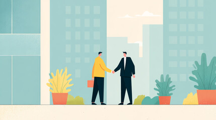 Two businessmen shook hands warmly, symbolizing competition and cooperation in business
