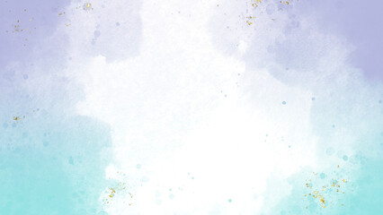 Abstract purple and light blue watercolor or alcohol ink art white background with golden crackers. Hand drawn illustration for card templates for greetings or invitations.

