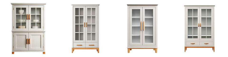 Obraz premium White wooden cabinets and bookshelves for storage and display