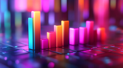 Vibrant 3D Neon Chart Showing Upward Trend