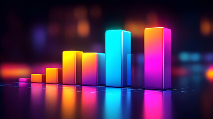 Vibrant Neon Bar Chart Growth Abstract 3D Render