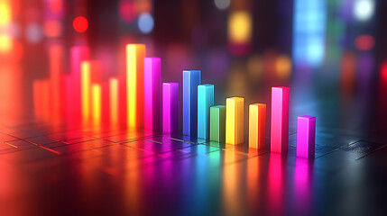 Vibrant Neon Bar Chart in City Night Lights