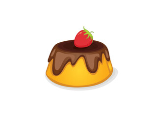 Delicious Chocolate Covered Pudding Dessert With Fresh Strawberry Topping