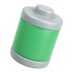 green battery 3d render icon isolated on transparent background cutout