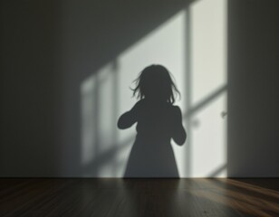tall shadow looming over small object, symbol of fear or stress, childhood trauma, dramatic angle