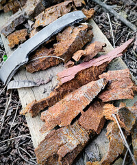 there are many different rusty fragments from shells and mines