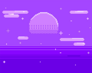 Night sky, sunset. Pixel background. Vector illustration