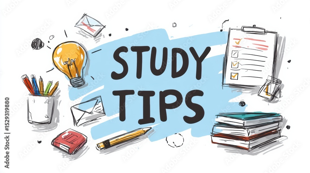 Aufkleber effective study tips for successful exam preparation featuring bullet points and visuals on a clean 