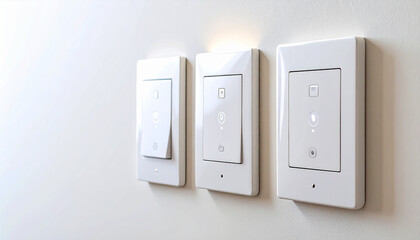 Modern Light Switches: A close-up shot of three modern light switches, mounted on a pristine wall, symbolizing innovation and minimalist interior design.